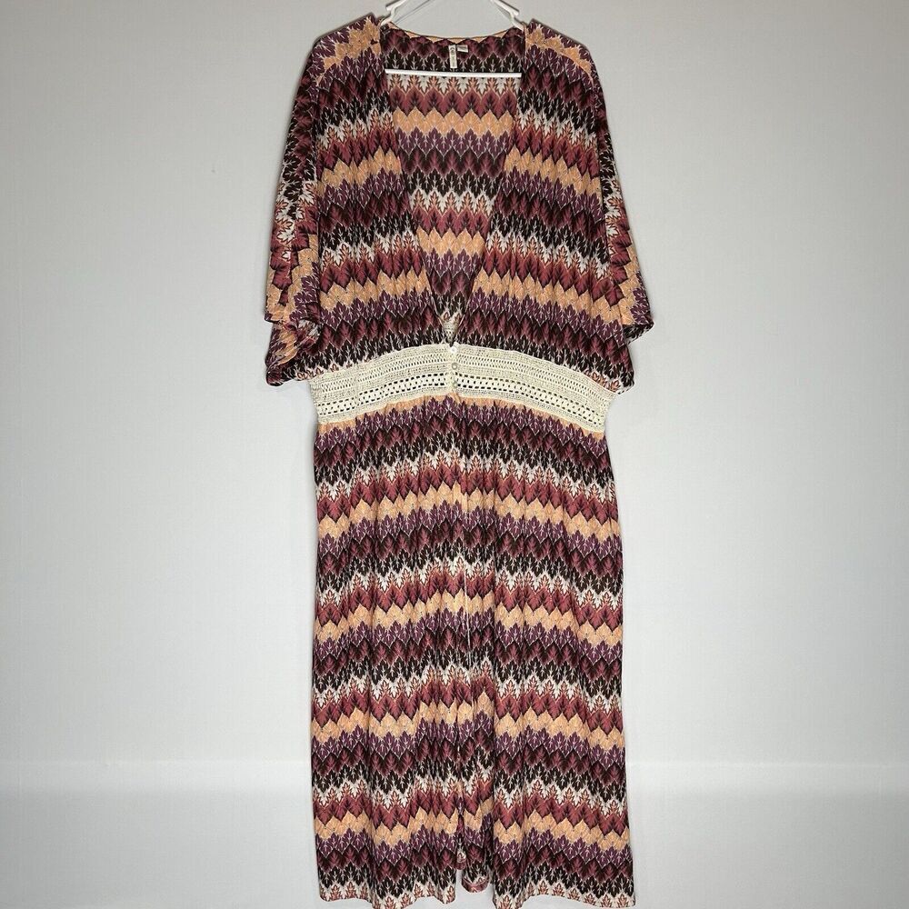 Cato Womens Cardigan Size 26-28 Button Closure Maroon Purple Orange White Zigzag